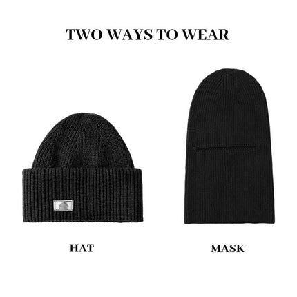 Men's Windproof Cold-Proof Warm Knitted Hat | Integrated Headgear Mask | Winter Outdoor Protection | Soft Stretchy Fabric | Breathable Comfortable Fit | Stylish Versatile Beanie | Neck Ear Coverage