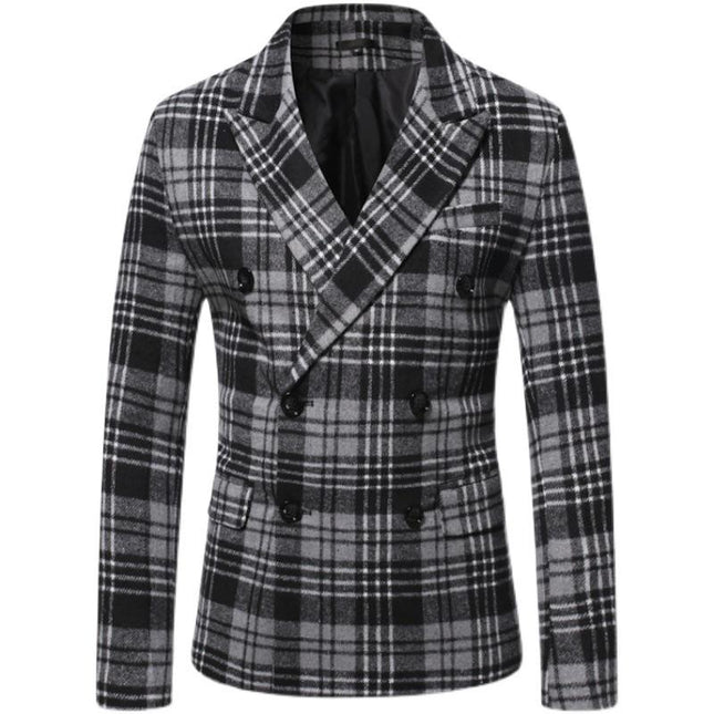 Men's Plaid Blazer | Autumn Winter Lapel Jacket | Thickened Wool-Blend Outerwear | Tailored Fit | Notched Lapel | Formal Business Casual Style | Full-Length Sleeves | Durable Lining | Warm & Elegant