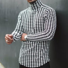 Men's Long Sleeve T-Shirt | Houndstooth Print | Casual Wear | Crew Neck | Soft Cotton Blend | Black & White | Comfortable Fit | Stylish Houndstooth Pattern | Trendy Outfit | For Office and Outings