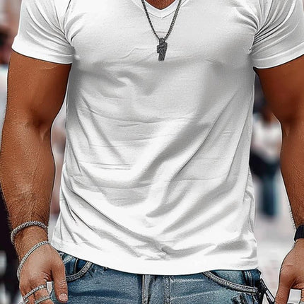 Men's V-Neck T-Shirt | Solid Color | Short Sleeve | 100% Cotton | Classic Fit | Soft & Breathable | Casual Wear | Durable Stitching | Versatile Design | Machine Washable | Perfect for Everyday Outings