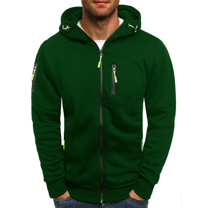 Men's Cotton Blend Zipper Hooded Jacket | Slim Fit Sports Outerwear | Lightweight Athleisure Coat | Adjustable Hood & Pockets | Casual & Functional Style | Machine Washable | Black Navy Grey Olive Colors | Sizes S-XXL