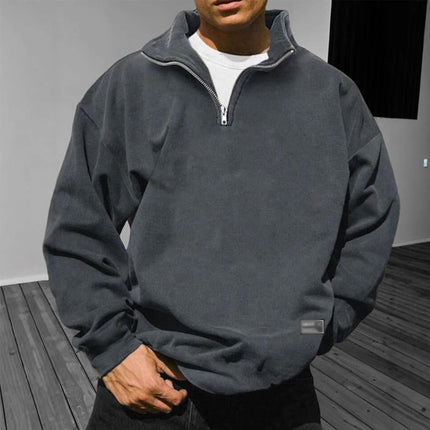 Men's Fleece Sweatshirt | Stand Collar | Long Sleeve | Casual Loose Fit | Solid Color | Soft Warm Material | Versatile Layering Top