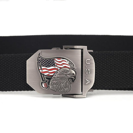 Men's Patriotic Canvas Belt | USA Eagle Flag Design | Automatic Smooth Buckle | Durable Everyday Accessory | Adjustable Fit | Casual to Semi-Formal Use | High-Quality Craftsmanship | Stylish & Comfortable