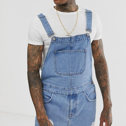 Vintage Men's Denim Overalls | Ripped Washed Style | Micro Elastic Fit | Spring Summer Casual | Adjustable Buckle | Bib and Hand Pockets | Retro Look | Daily Wear | Durable Material