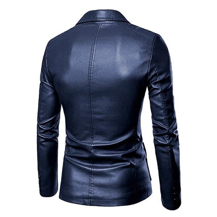 Men's Vintage Style Blazer | Two Button PU Leather Jacket | Slim Fit | Single Breasted | Classic Lapel | Stylish Outerwear | Fashion Forward | High Quality Craftsmanship | Versatile & Durable