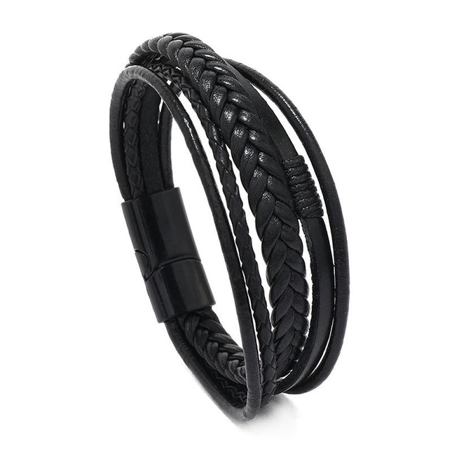 Men's Vintage Leather Bracelet | Handwoven Alloy Buckle | Magnetic Closure | 22.5cm Circumference | Stylish Accessory | 19g