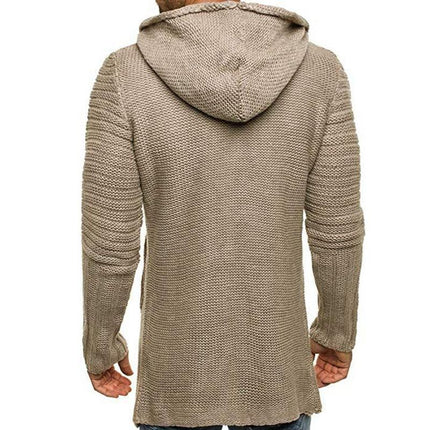 Men's Knit Cardigan | Hooded | Single Breasted | Long Sleeve | Mid Length | Casual Wear | Cozy & Stylish | Knit Fabric | Functional Pockets | Ideal for Layering | Versatile Design | Easy Care