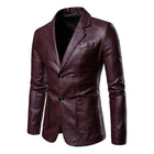 Men's Vintage Style Blazer | Two Button PU Leather Jacket | Slim Fit | Single Breasted | Classic Lapel | Stylish Outerwear | Fashion Forward | High Quality Craftsmanship | Versatile & Durable