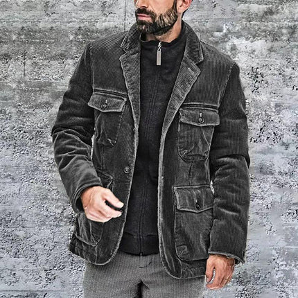 Men's Corduroy Jacket | Classic Lapel | Relaxed Fit | Solid Color | Multi-Pocket Design | Autumn Winter Spring | Machine Wash | Versatile Outerwear | Warmth & Insulation for Daily Wear