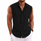 Men's Sleeveless Shirt | Solid Color Lapel | Cotton Linen Blend | Breathable & Durable | Classic Timeless Design | Ideal for Casual & Warm Weather | Versatile Pairing with Jeans or Trousers