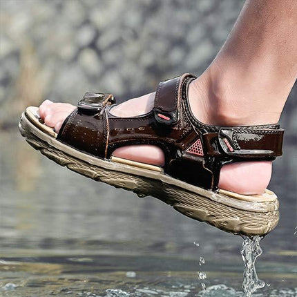 Men's Casual Beach Sandals | Durable Leather Upper | Non-Slip Flexible Sole | Adjustable Heel Strap | Breathable Textile Lining | All-Day Comfort | Everyday Summer Footwear
