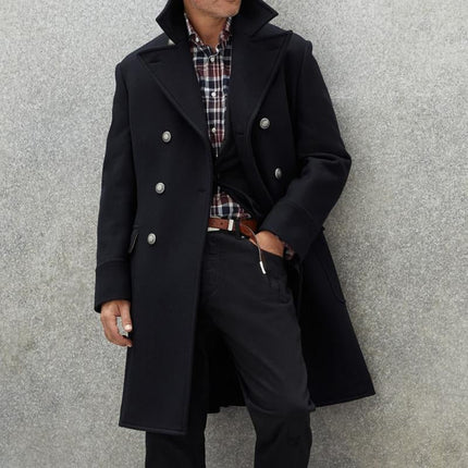 Men's Wool Blend Mid-Length Coat | Vintage Lapel | Double-Breasted | Classic Winter Outerwear | Timeless Sophistication | Elegant Formal Coat for Business & Events