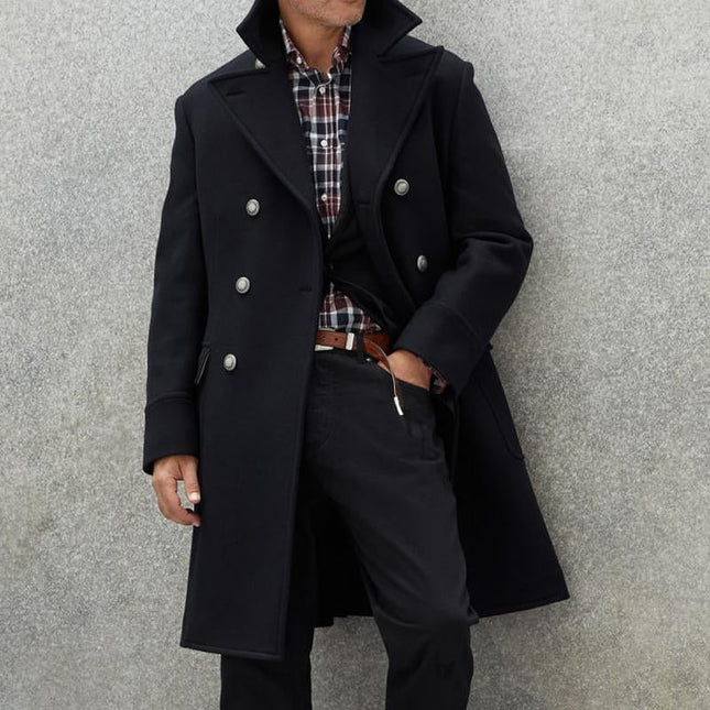 Men's Wool Blend Mid-Length Coat | Vintage Lapel | Double-Breasted | Classic Winter Outerwear | Timeless Sophistication | Elegant Formal Coat for Business & Events
