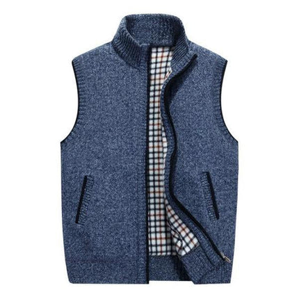 Men's Fleece Vest | Stand Collar | 2023 New Design | Soft Blended Fabric | Zipper Closure | Two Front Waist Pockets | Knitted Outerwear | Warm and Cozy | Ribbed Cuffs and Hem | Machine Washable