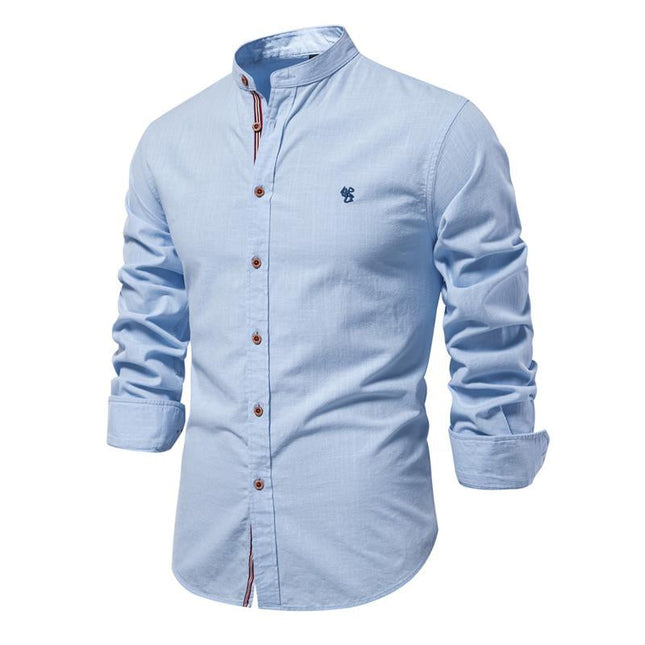Men's Casual Long-Sleeved Shirt | Cotton Linen Blend | Solid Colors | Button-Down Collar | Comfortable & Breathable | Versatile Spring & Summer Style | Available in White, Navy, Black, Grey, Olive