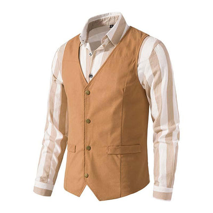 Men's Vintage Vest | Slim Fit | V-Neck | Single Breasted | Plain Polyester Blend | Spring Autumn | Casual Fashion Waistcoat