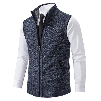 Men's Knitted Vest | Solid Color | Stand Collar | Sleeveless | Casual Outerwear | Tailored Fit | High-Quality Fabric | Stylish Layering | Transitional Seasons | Versatile Apparel | Modern Design