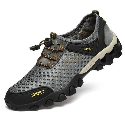 Men's Outdoor Hiking Shoes | Rugged All-Terrain Sneakers | Waterproof | Custom Fit | Massaging Insole | Leather & Mesh Panels | Bungee Cord Closure | Non-Slip Sole | Comfortable Lightweight Design