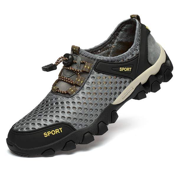 Men's Outdoor Hiking Shoes | Rugged All-Terrain Sneakers | Waterproof | Custom Fit | Massaging Insole | Leather & Mesh Panels | Bungee Cord Closure | Non-Slip Sole | Comfortable Lightweight Design