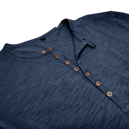 Men's Henley Collar T-Shirt | Long Sleeve | Multi-Button Detail | Soft Cotton Blend | Relaxed Fit | Solid Color | Versatile Casual Layering Essential | Ideal for Fall & Spring | Comfortable Everyday Wear