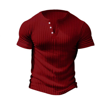 Men's Stretch Knit Henley T-Shirt | Short Sleeve Casual Top | Classic Button Placket | Comfortable Regular Fit | Breathable Fabric | Versatile Style for Everyday Wear