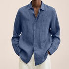Men's Loose Fit Cotton Blend Shirt | Long Sleeve | Lapel Collar | Casual Wear | Multiple Seasons | Single Breasted | Versatile Style | Classic Dress Shirt