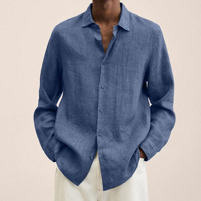 Men's Loose Fit Cotton Blend Shirt | Long Sleeve | Lapel Collar | Casual Wear | Multiple Seasons | Single Breasted | Versatile Style | Classic Dress Shirt