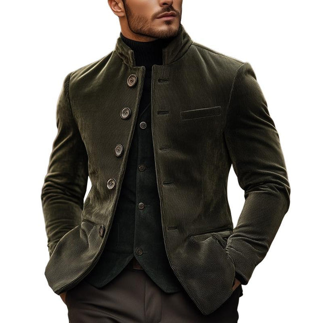 Men's Vintage Corduroy Blazer | Stand Collar | Single Breasted | Slim Fit | Retro Style | Casual & Semi-Formal Wear | Classic Corduroy Outerwear