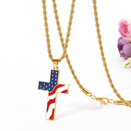 Vintage American Flag Necklace | Patriotic Jewelry | Cross Pendant | Casual Style | Unisex Fashion Accessory