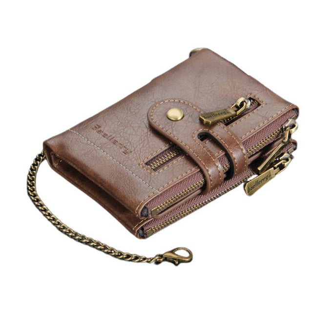 Men's Vintage Style Compact Wallet | Double Zipper Closure | Multi-Card Slots | Coin and Cash Compartments | Durable Retro Design | Slim Pocket-Friendly Accessory | Perfect for Everyday Use