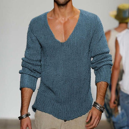 Men's V-Neck Solid Color Knit Pullover Sweater | Casual Loose Fit Knitwear | Soft Cotton Blend | Versatile Layering | Ribbed Cuffs & Hem | Machine Washable | Classic Style for Everyday Comfort | Available in Multiple Colors & Sizes