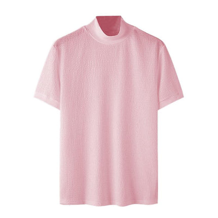 Men's Slim Fit Half Turtleneck Knitted Short Sleeve Tee | Solid Color | Lightweight Layering Top | Comfortable and Stylish | Semi-Formal and Casual Wear | Fall and Winter Fashion
