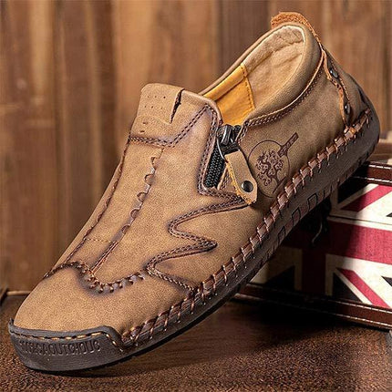 Men's Vintage Leather Loafers | Casual Comfort Shoes | Cushioned Footbed | Flexible Rubber Outsole | Easy Slip-On | Medium Width