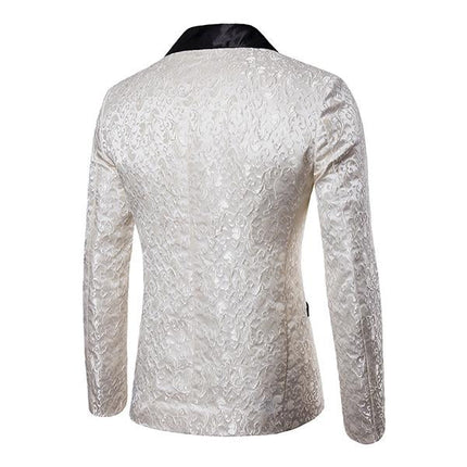Men's Vintage Jacquard Blazer | Single Button Lapel | Soft Cotton Polyester Blend | Classic Collar | Long Sleeve | Fully Lined Nylon | Chest & Waist Welt Pockets | Retro Suit Jacket | Elegant Gentleman's Style