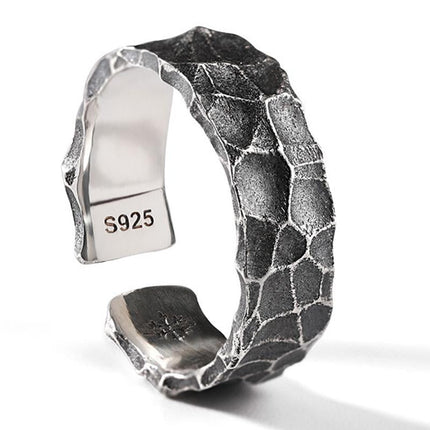 Men's Vintage Hammer Pattern Ring | Distressed S925 Sterling Silver | Electroplated | 3g Lightweight Alloy