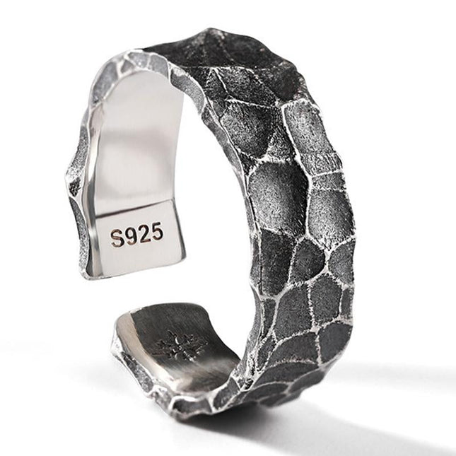 Men's Vintage Hammer Pattern Ring | Distressed S925 Sterling Silver | Electroplated | 3g Lightweight Alloy