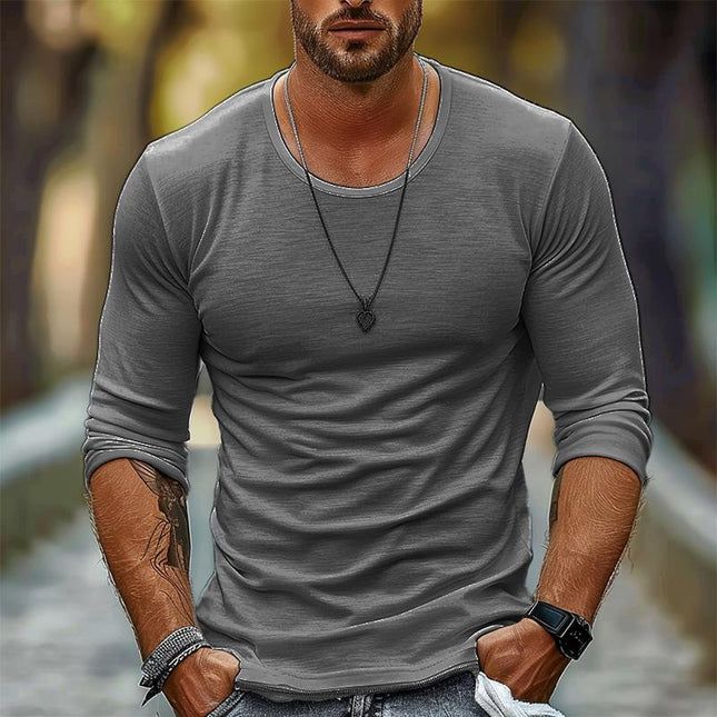 Men's Long Sleeve T-Shirt | Casual Solid Color | Round Neck | Breathable Soft Cotton Blend | Versatile & Durable | Classic Style | Perfect for Layering | Ideal for Casual & Semi-Formal Settings