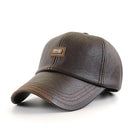 Men's Vintage Leather Dome Baseball Cap | Big Brim Curled Edge | PU Material | All Seasons | Fashionable Peaked Hat