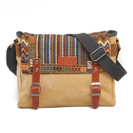 Men's Canvas Shoulder Bag | Retro Ethnic Pattern | Durable Fabric | Adjustable Strap | Multiple Compartments | Vibrant Design | Casual & Travel Use | Secure Closures | Lightweight & Compact