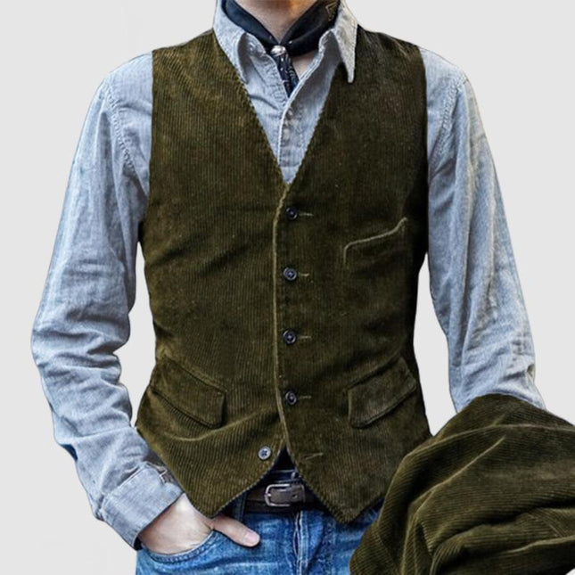 Men's Corduroy Suit Vest | Vintage Multi-Pocket Design | Formal & Casual Style | Luxury Texture | Versatile Outerwear | Elevate Business Attire | Sophisticated Layer for Weddings & Events | Polished Look