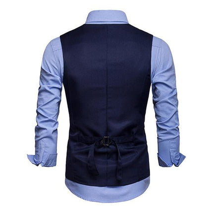 Men's V-Neck Dress Vest | Soft Woven Fabric | Sleeveless | Five-Button Closure | Chest & Waist Welt Pockets | Adjustable Buckle Back | Fully Lined | Machine Washable