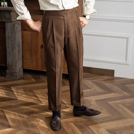 Men's High Waist Slim Straight Trousers | British Neapolitan Design | Tailored Classic Elegance | Premium Fabric | Versatile Formal Wear | Easy Care | Available in Sizes | Functional Pockets | Vintage Inspired Style