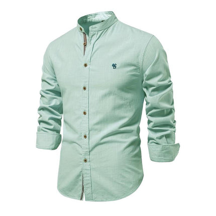 Men's Casual Long-Sleeved Shirt | Cotton Linen Blend | Solid Colors | Button-Down Collar | Comfortable & Breathable | Versatile Spring & Summer Style | Available in White, Navy, Black, Grey, Olive