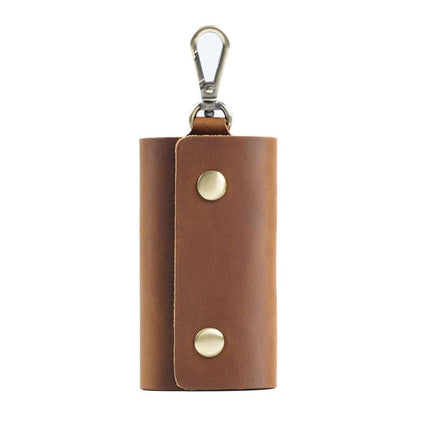 Cowhide Key Case for Men | Retro Casual Style | Waist Hanging Design | Button Closure | Short Length | Hook Element | Plain Pattern