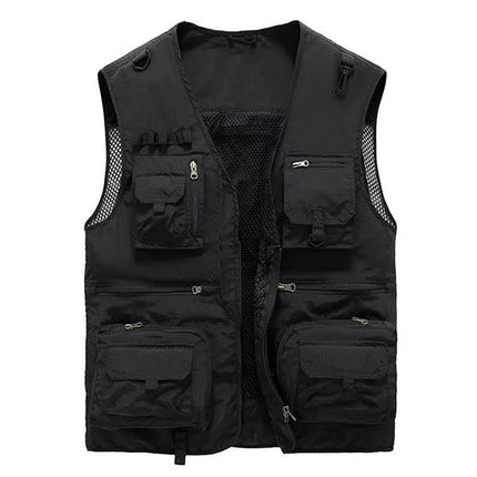 Men's Outdoor Quick-Drying Vest | Multi-Pocket | V-Neck | Zipper Closure | Removable Back | Mesh Patchwork | Breathable Lightweight Fabric | Ideal for Fishing, Cycling, Sports & Leisure Activities