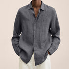 Men's Loose Fit Cotton Blend Shirt | Long Sleeve | Lapel Collar | Casual Wear | Multiple Seasons | Single Breasted | Versatile Style | Classic Dress Shirt