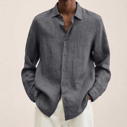 Men's Loose Fit Cotton Blend Shirt | Long Sleeve | Lapel Collar | Casual Wear | Multiple Seasons | Single Breasted | Versatile Style | Classic Dress Shirt