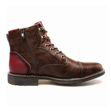 Men's Leather Patchwork Ankle Boots | Lace-Up Oxford Construction | Durable Rubber Sole | Medium Width | Breathable Leather Lining | Stylish Casual Footwear