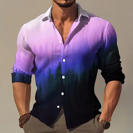 Men's Long Sleeve Gradient Lapel Shirt | Modern Style | Breathable Polyester Cotton Blend | Casual & Semi-Formal Wear | Sophisticated Design | Comfortable Fabric | Classic Lapel Collar