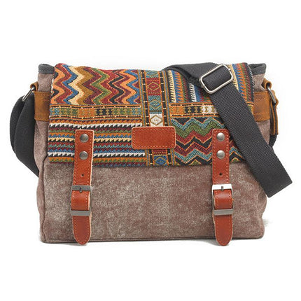Men's Canvas Shoulder Bag | Retro Ethnic Pattern | Durable Fabric | Adjustable Strap | Multiple Compartments | Vibrant Design | Casual & Travel Use | Secure Closures | Lightweight & Compact